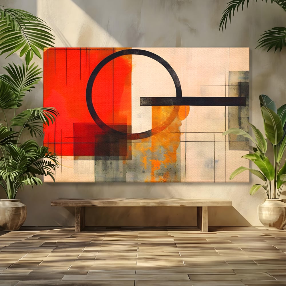 Tablou canvas cu tablou canvas cu compozitie abstracta geometrica, fara rama, pe sasiu de lemn